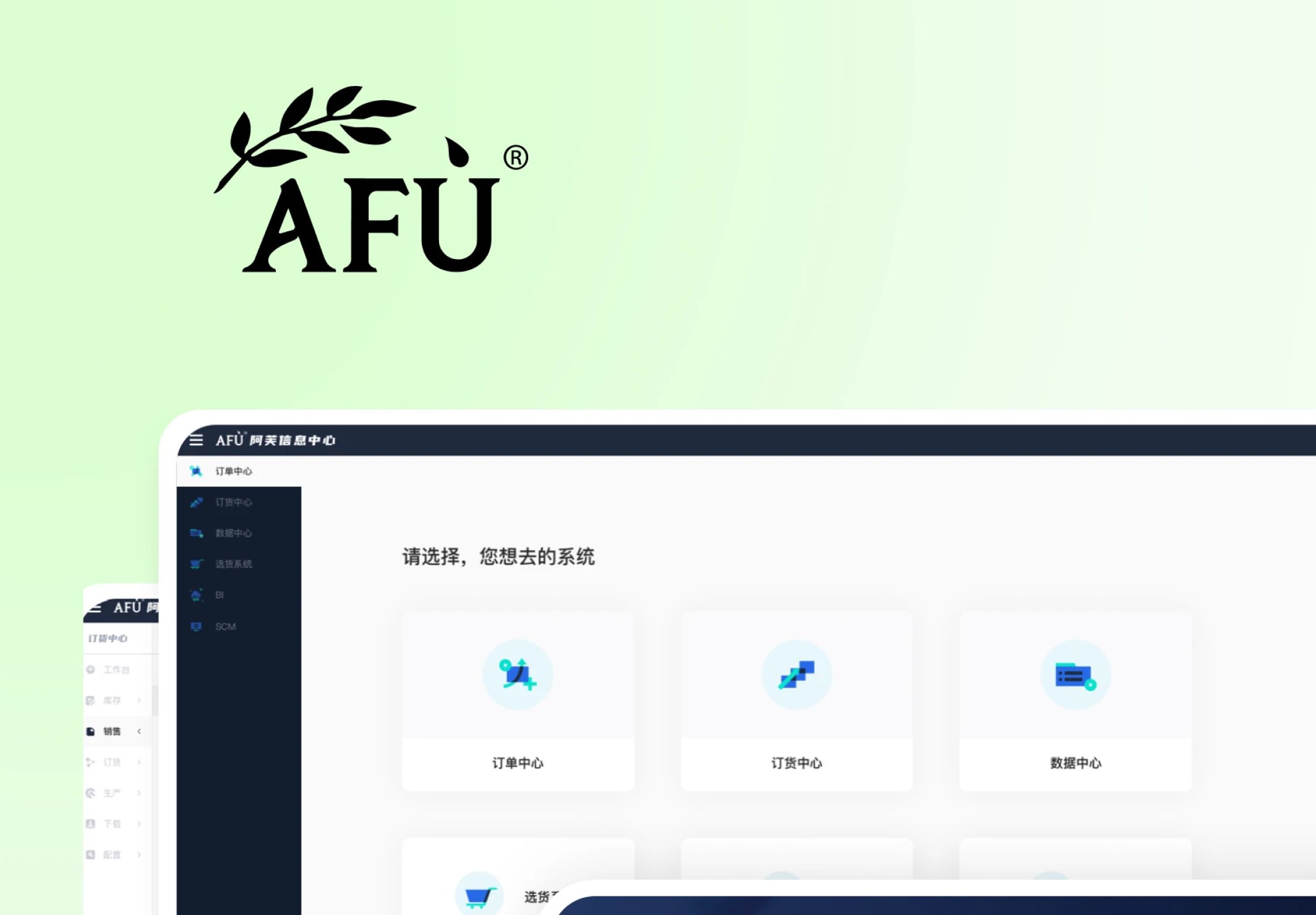 AFU Information Center — system selection dashboard