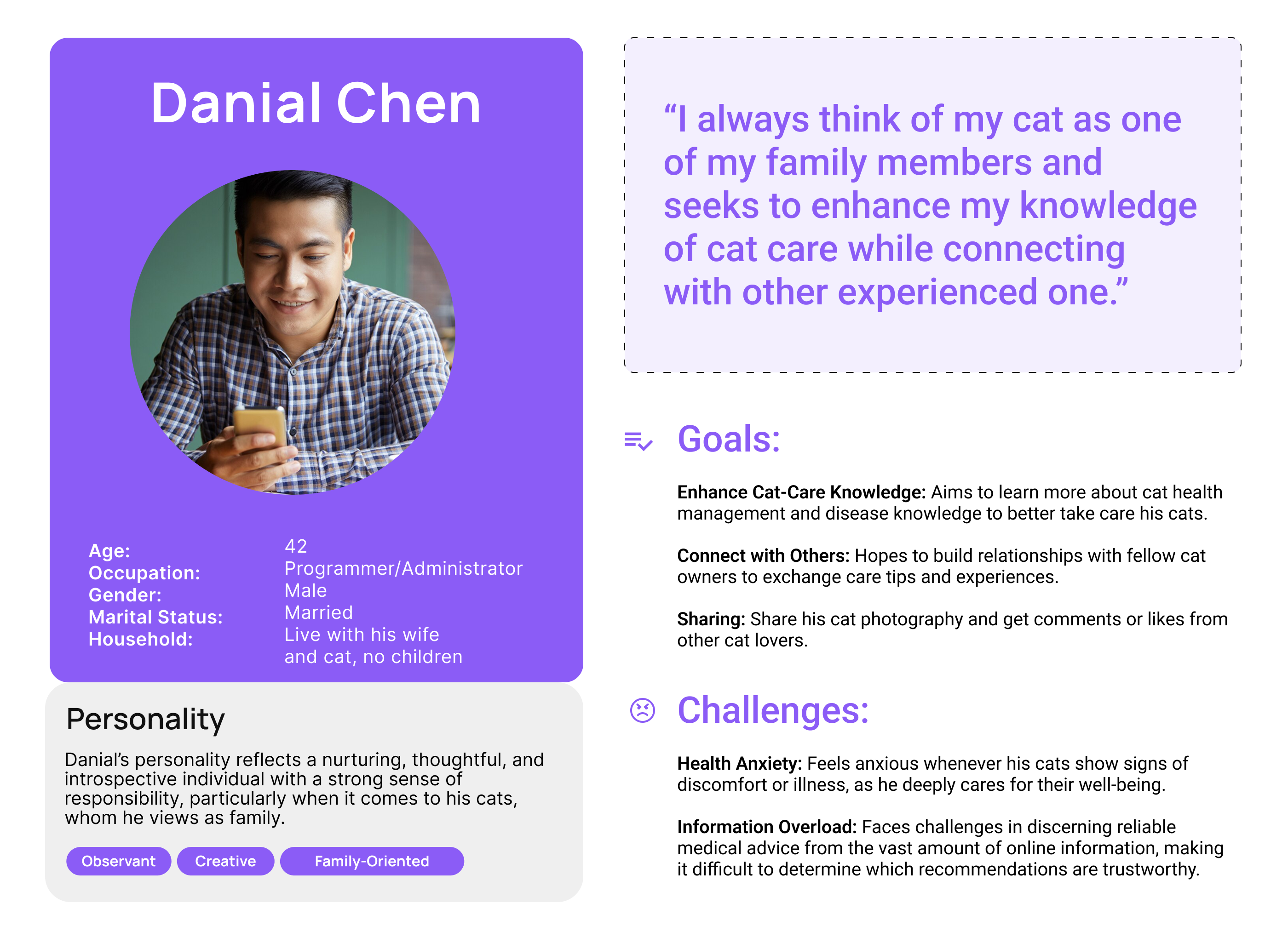 Persona: Daniel Chen, seeks reliable information and cat-care knowledge
