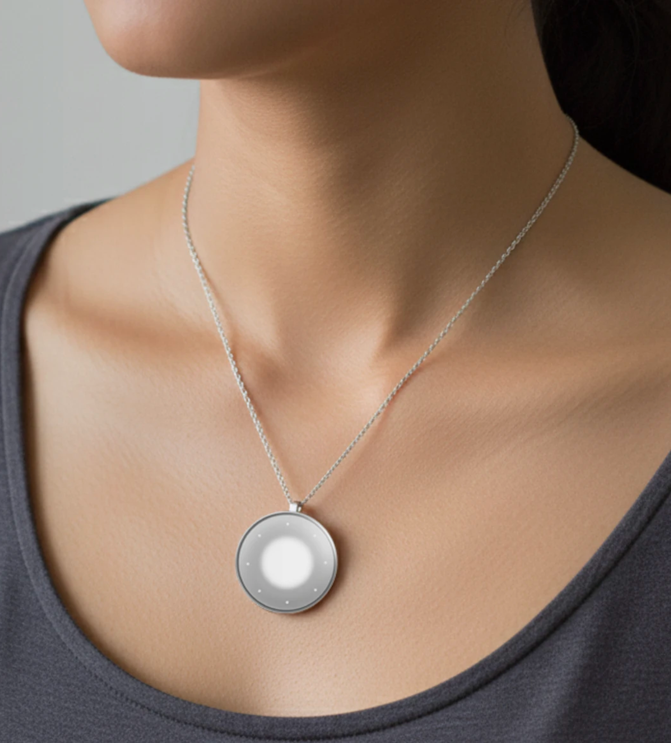 TouchNest pendant worn, prototype